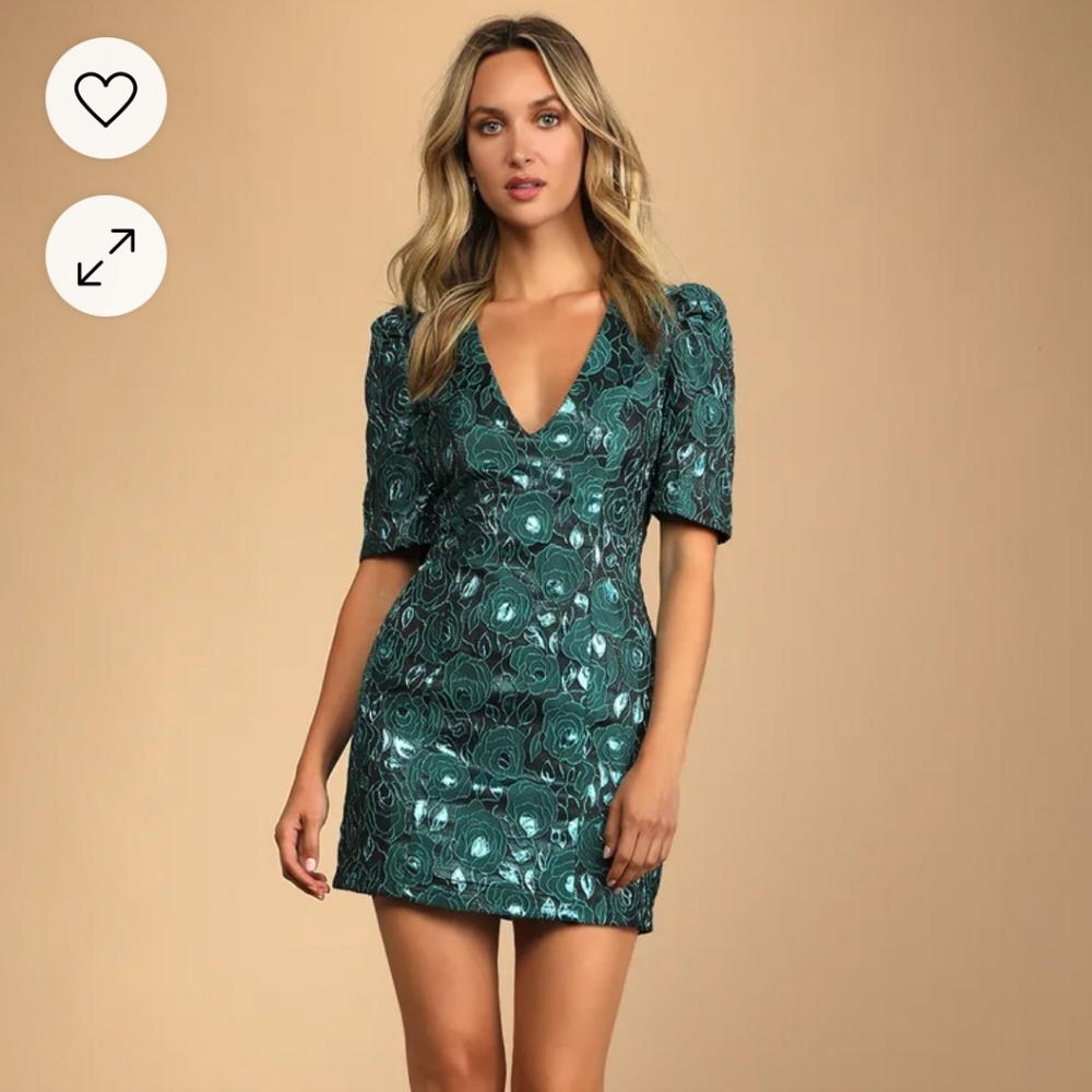 Lulus Extravagant Party Shiny Teal Floral Jacquard Bodycon Dress size Large
